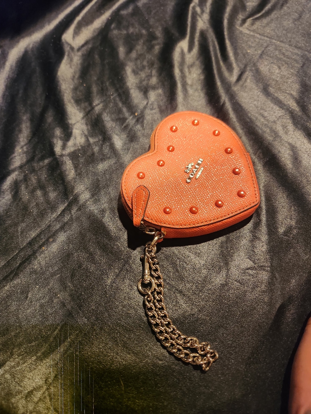 Vintage Coach Coral Heart Coin Case Keychain
